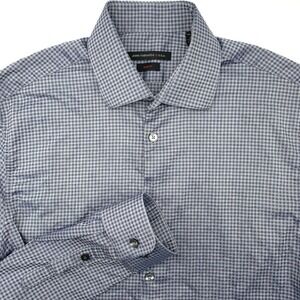John Varvatos USA Button Down Men 15.5 34/35 Blue Micro Gingham Slim Fit Shirt